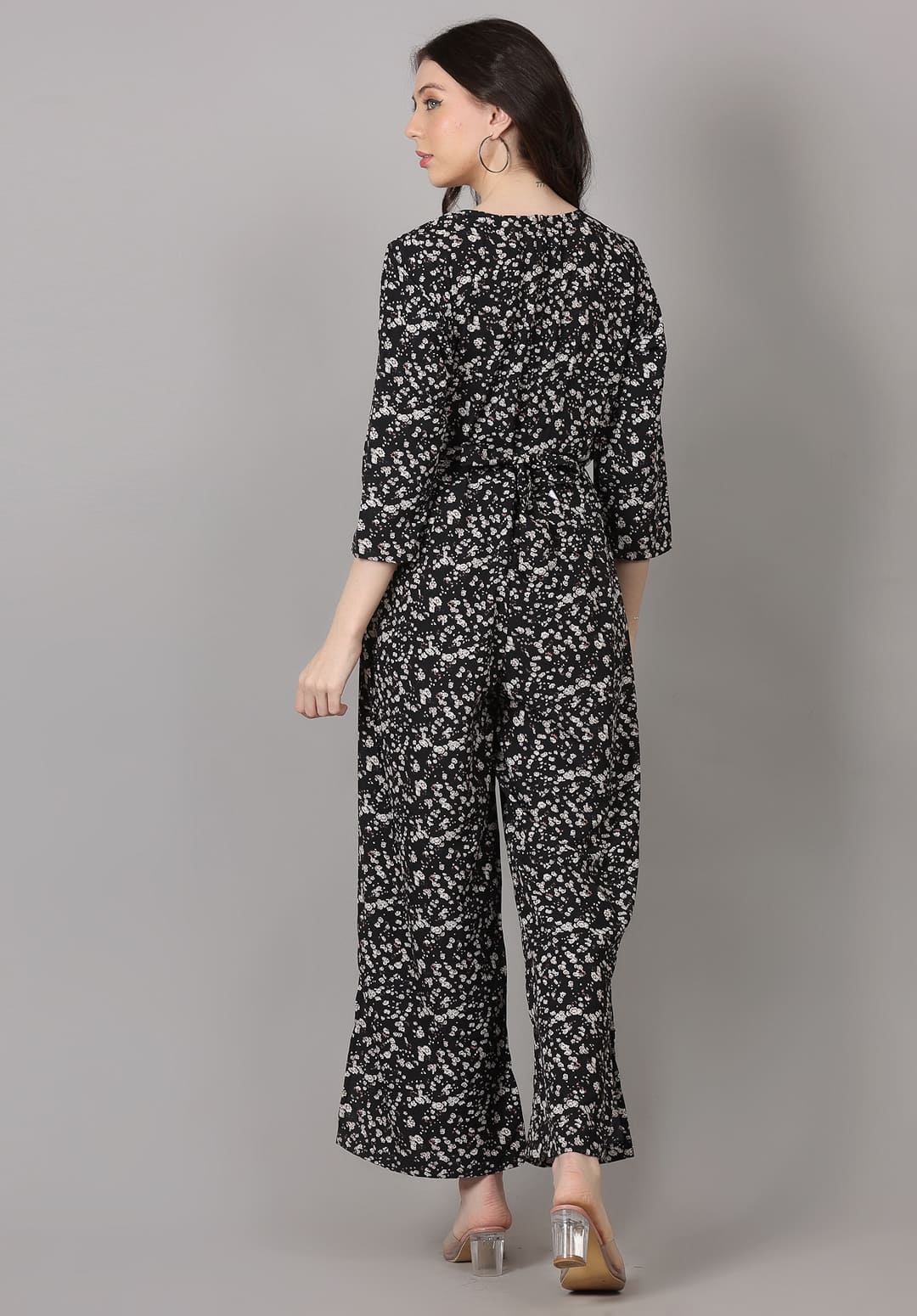 Black Color Small Print Jumpsuit