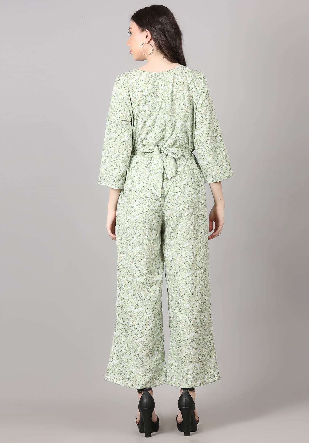 Green Color Small Print Jumpsuit