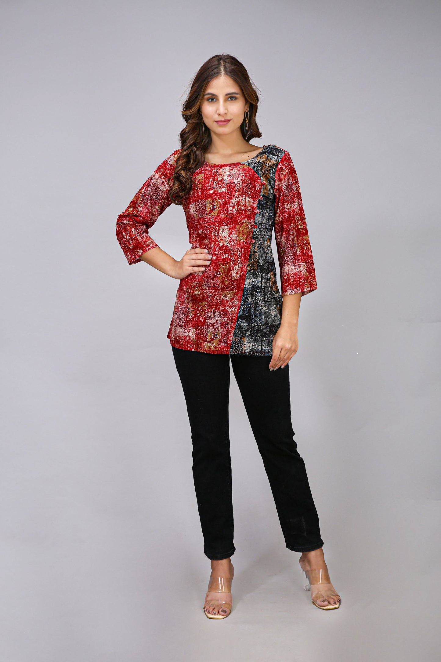 Red Color Printed Top