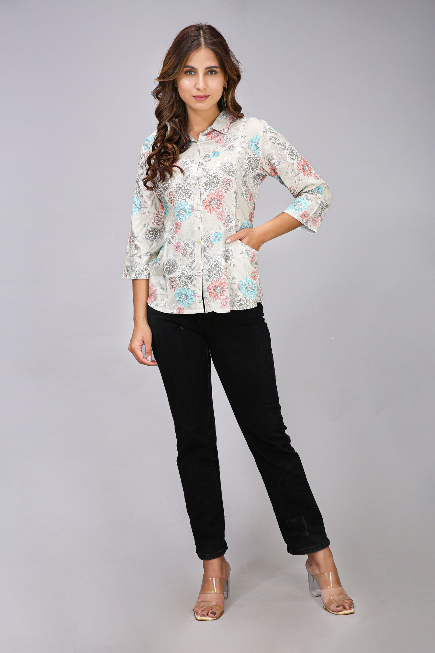 Cream Color Printed Shirt