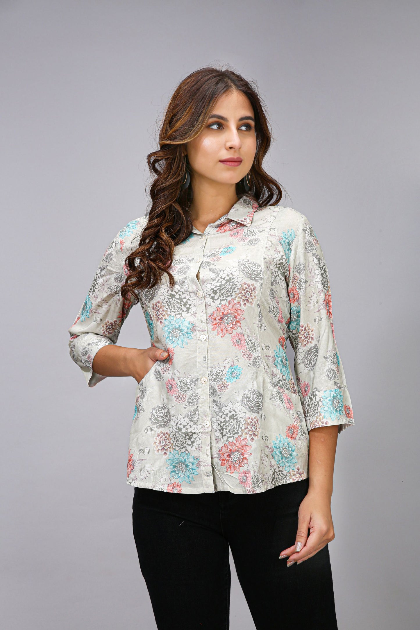 Cream Color Printed Shirt