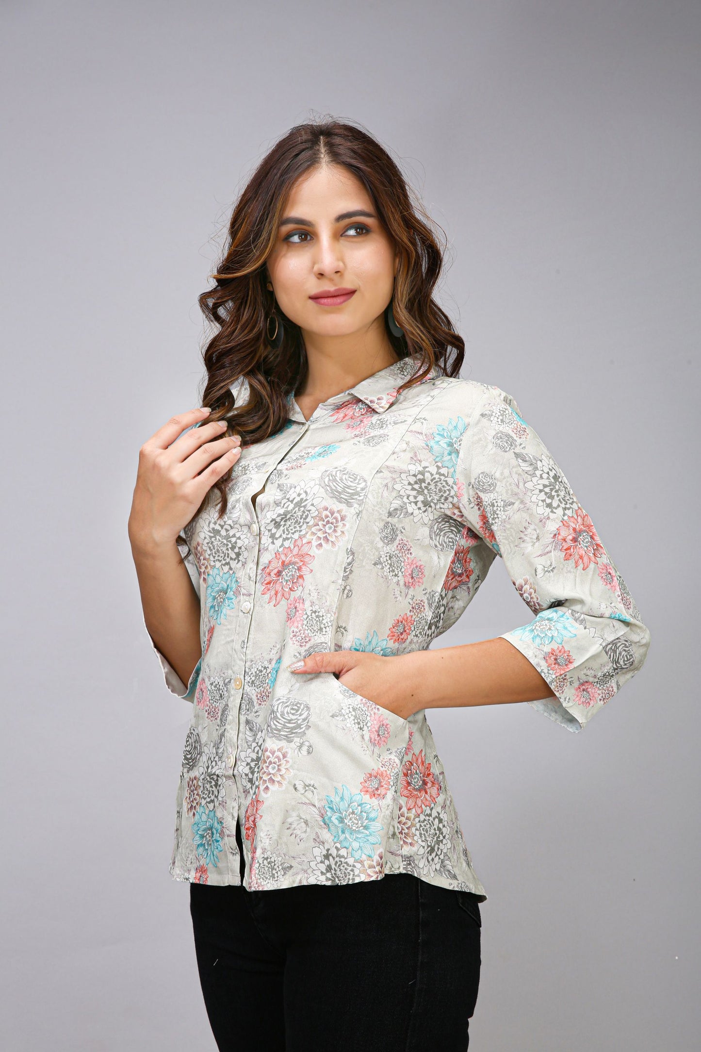 Cream Color Printed Shirt