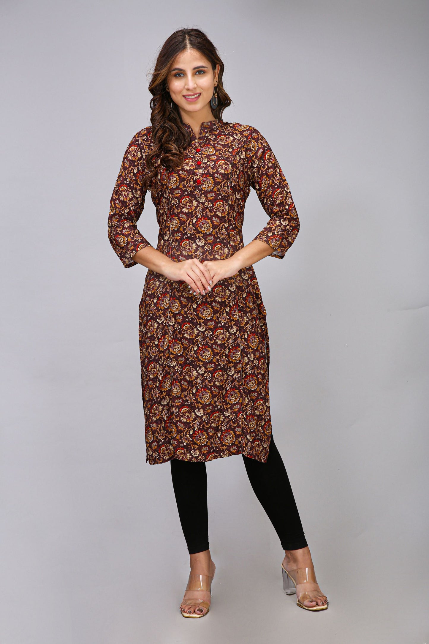 Brown Color Printed Kurti