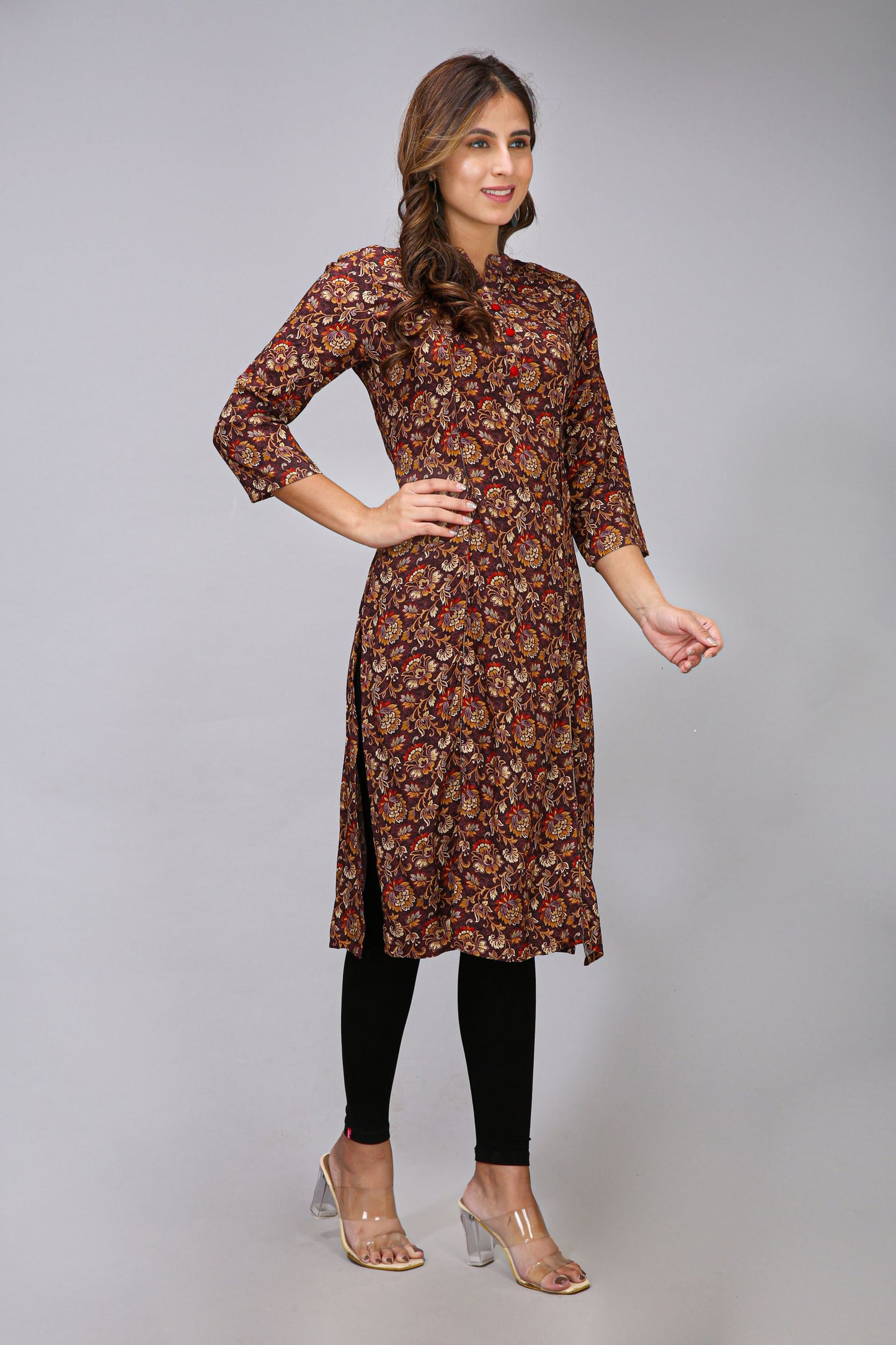 Brown Color Printed Kurti