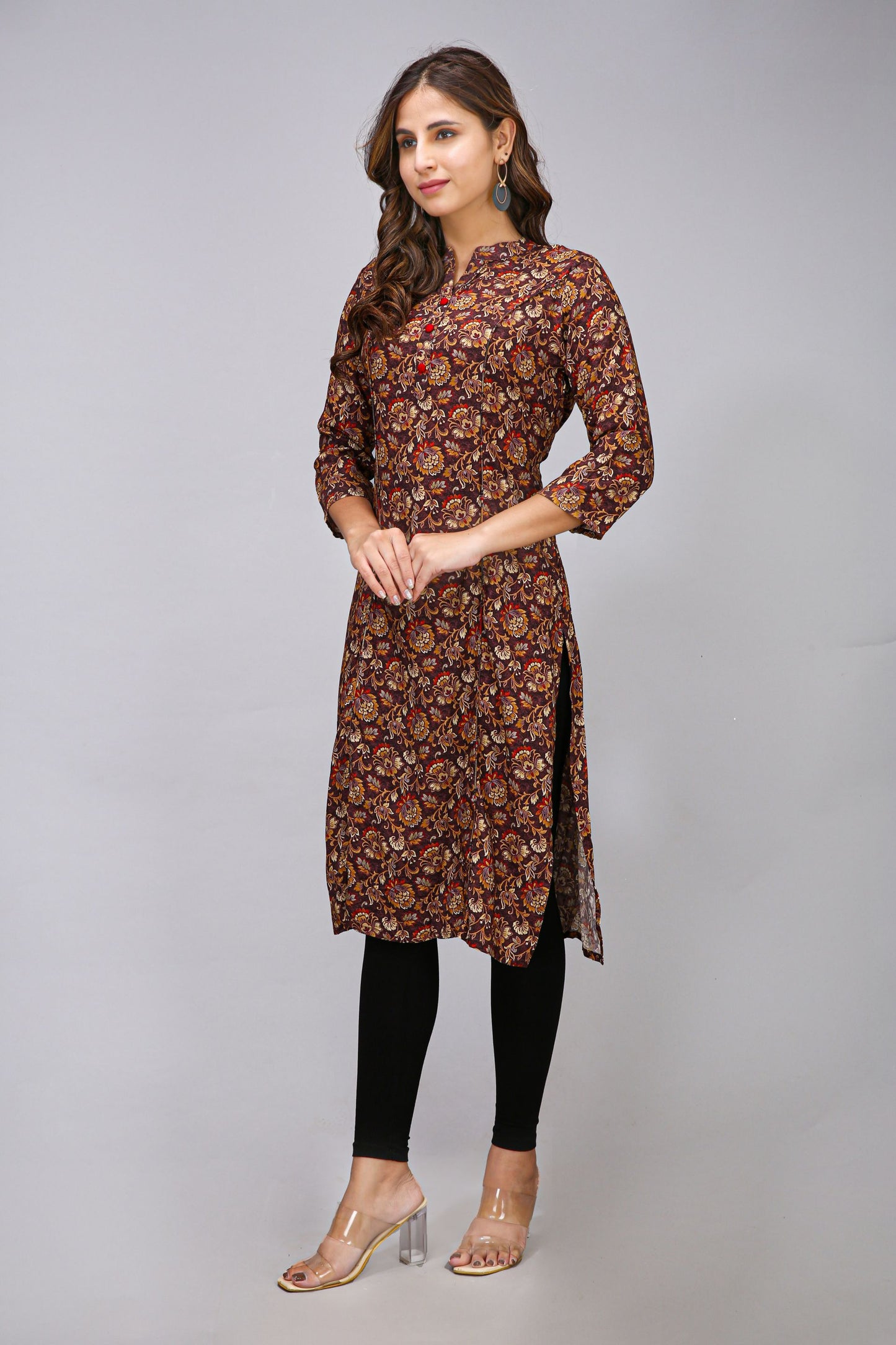 Brown Color Printed Kurti