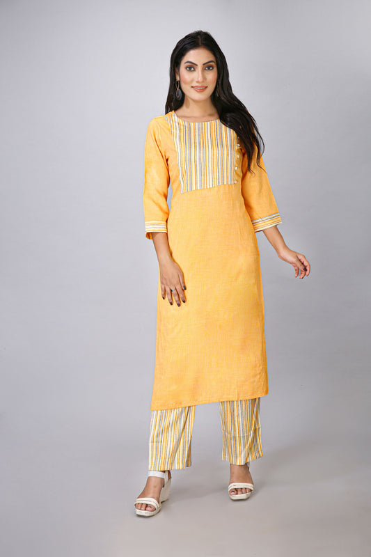 Yellow Stripe Neck pattern Top Bottom