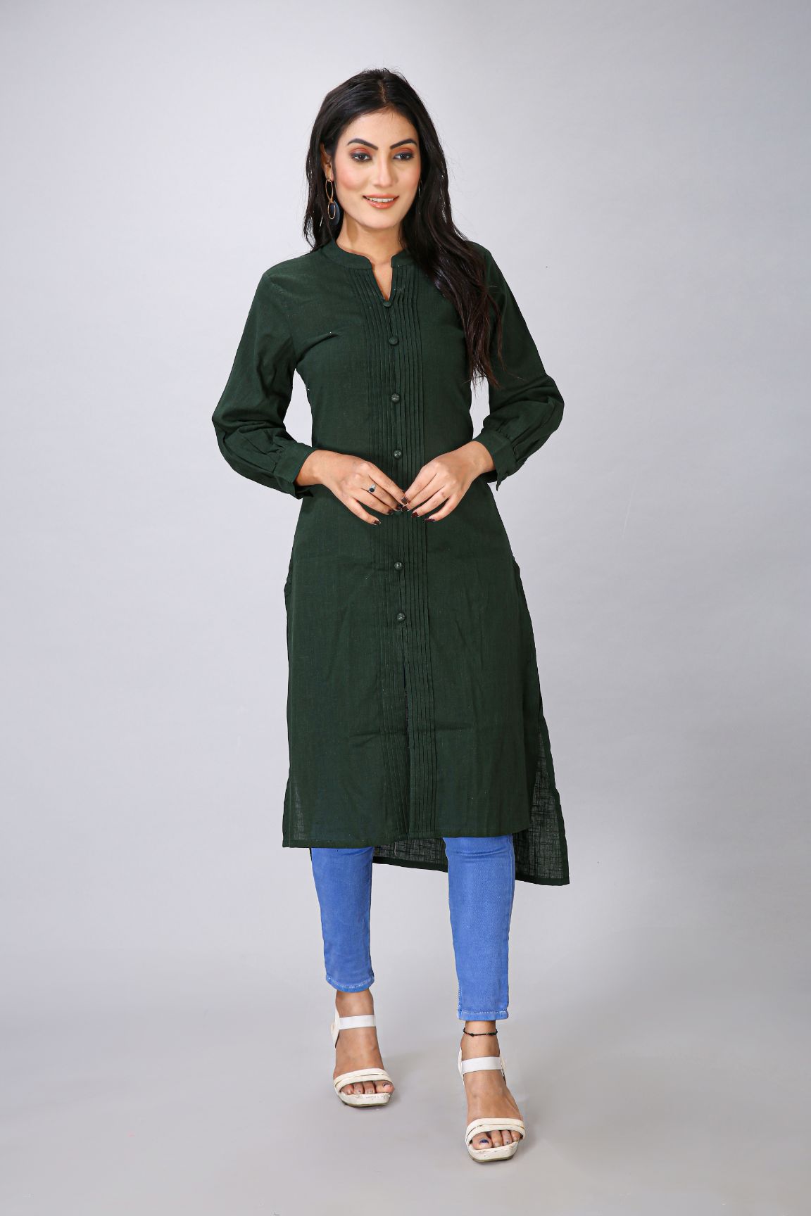 Bottle Green Plain Kurti