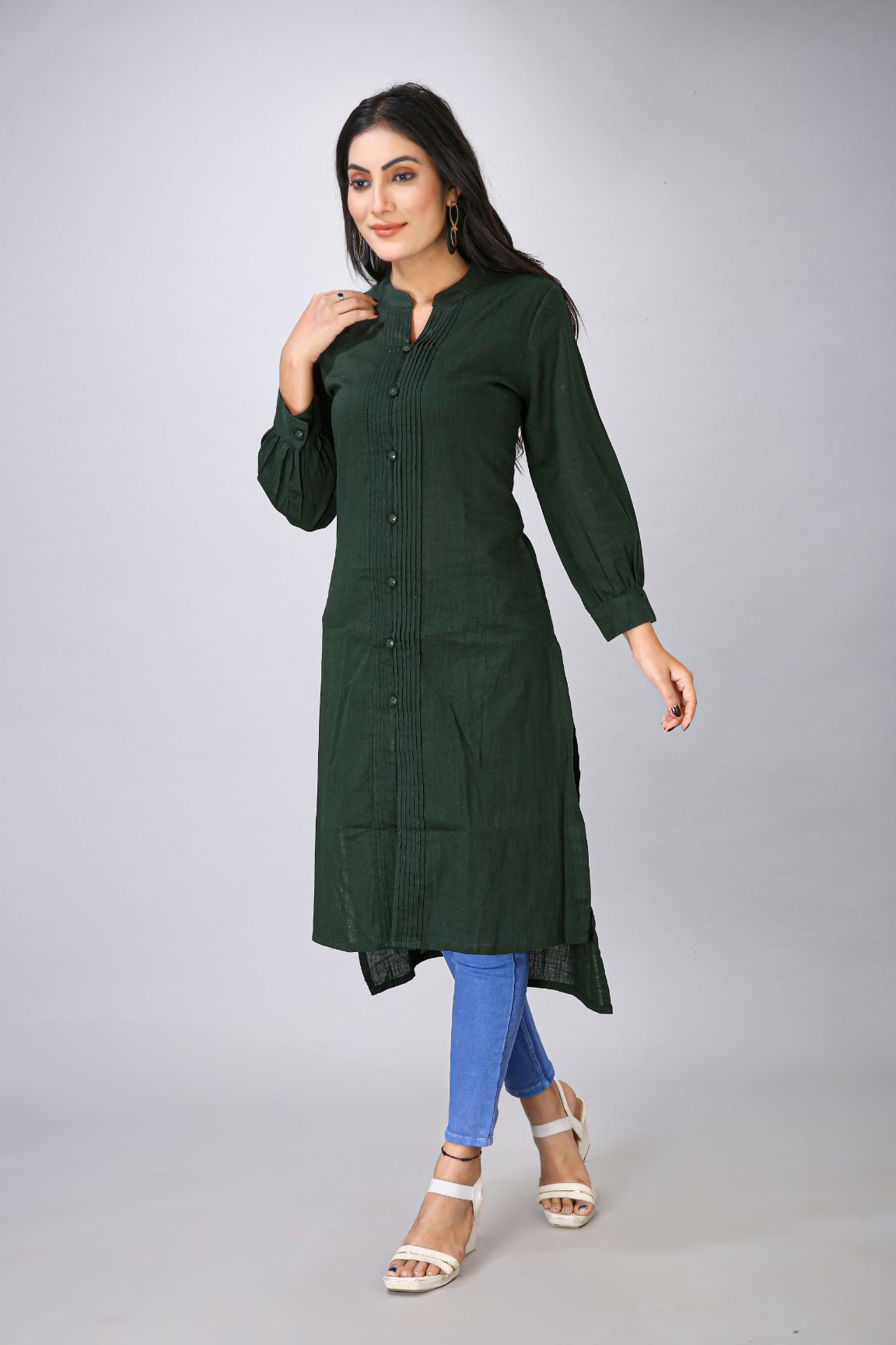 Bottle Green Plain Kurti