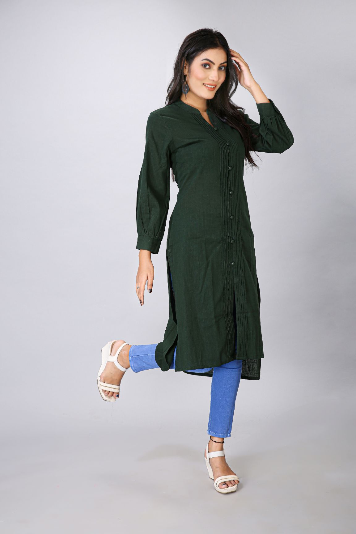 Bottle Green Plain Kurti