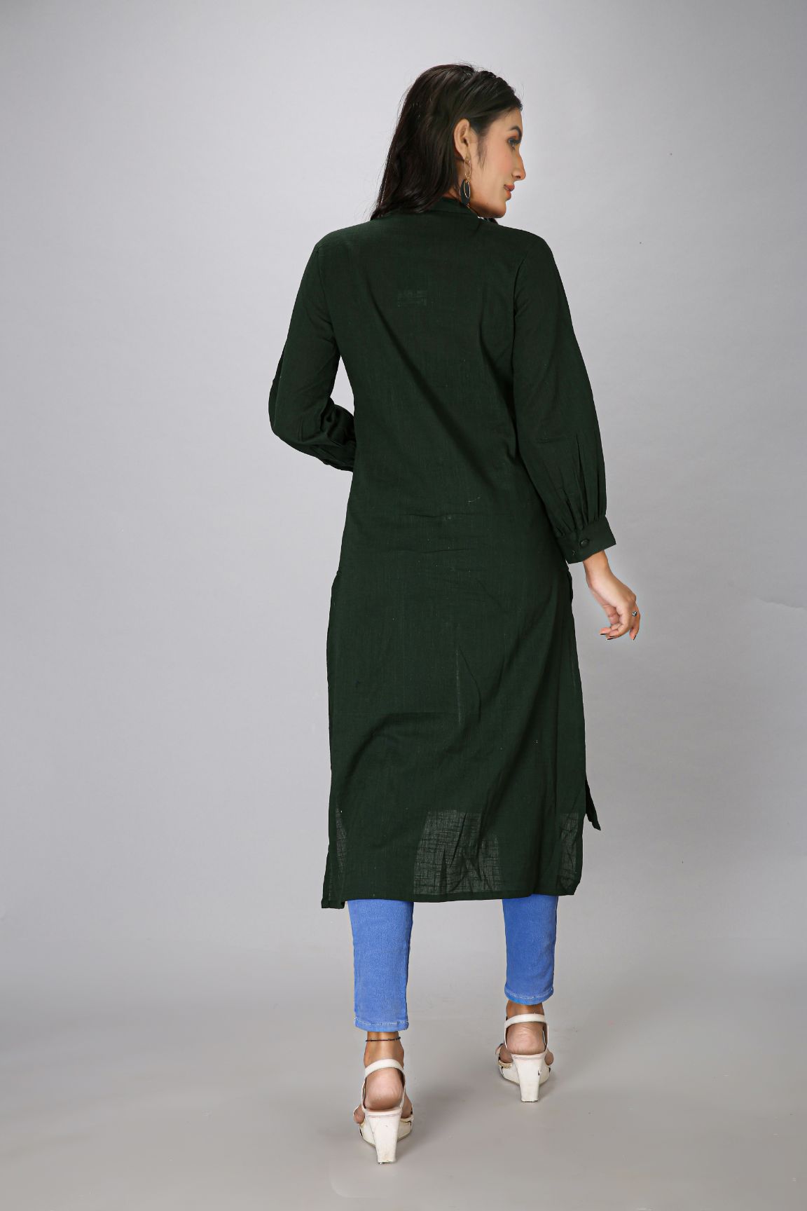 Bottle Green Plain Kurti