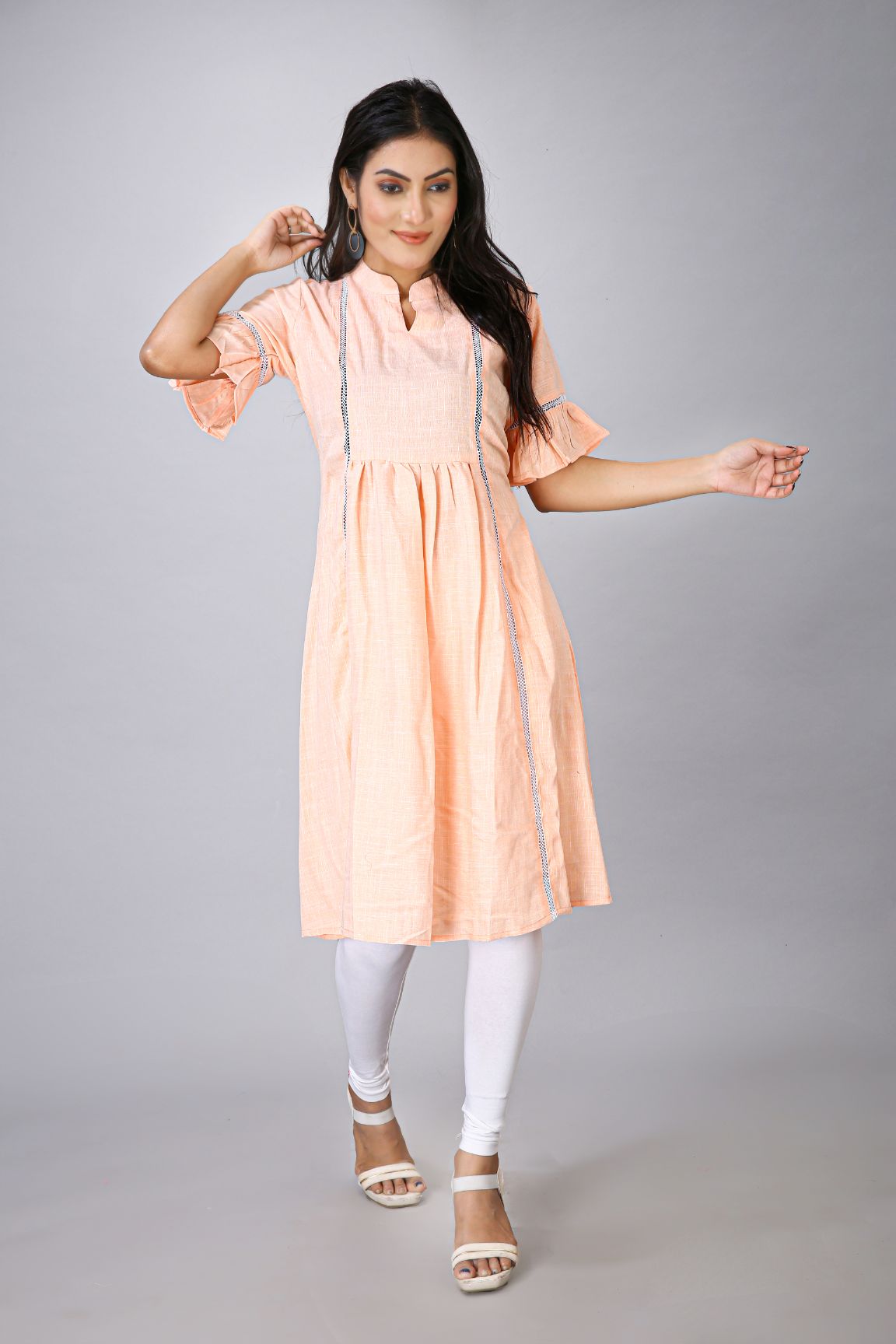 Orange Lace Work Kurti