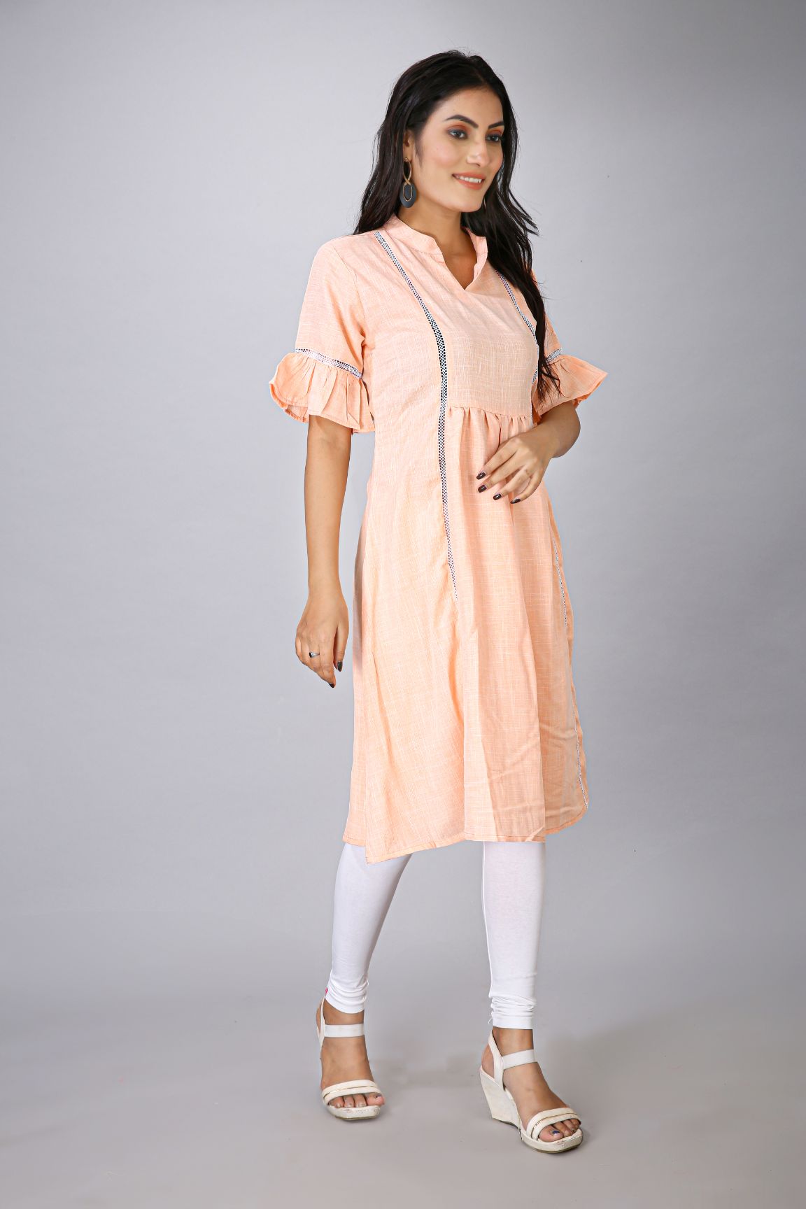 Orange Lace Work Kurti