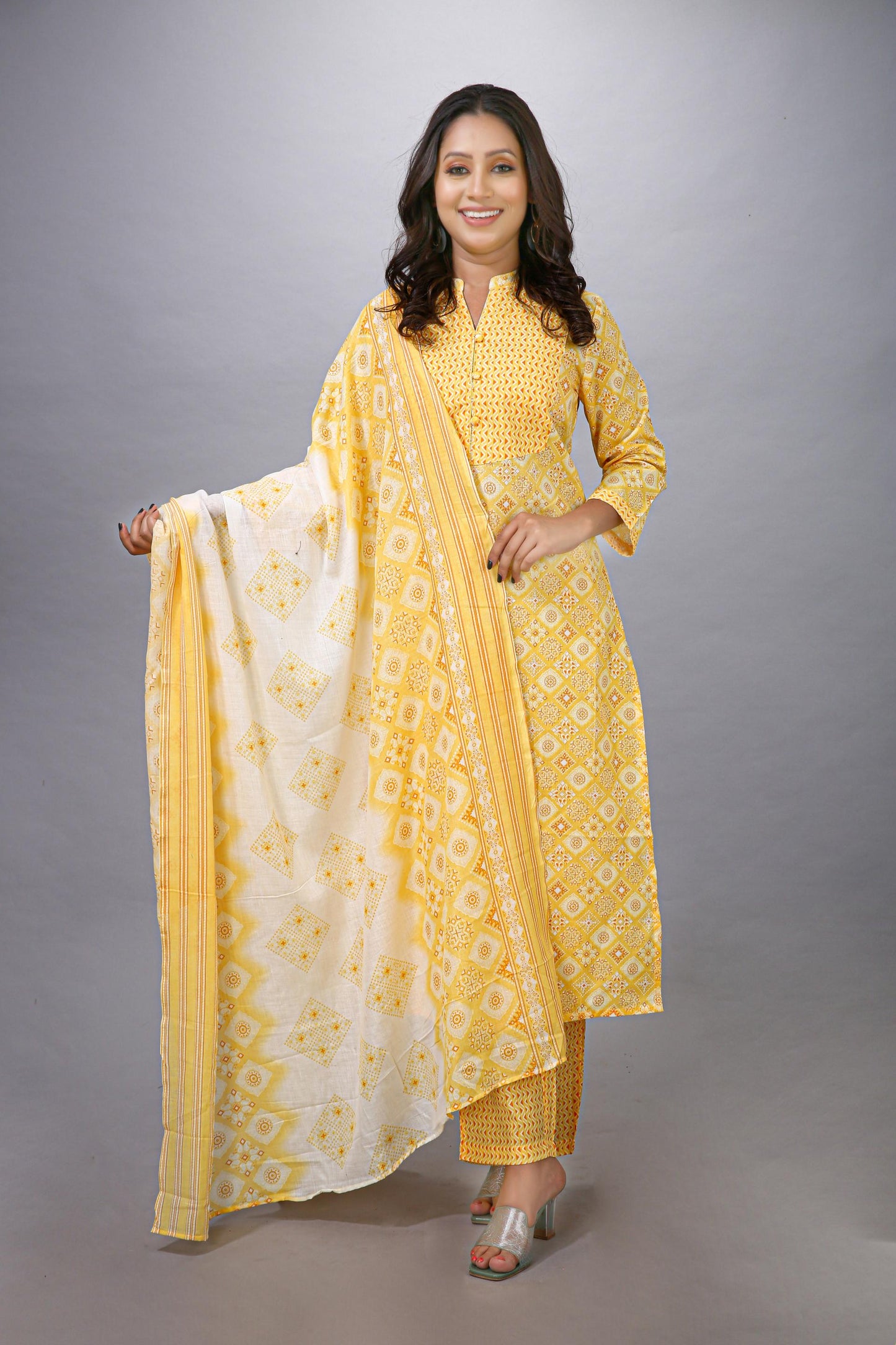 Yellow Top Bottom Dupatta Set