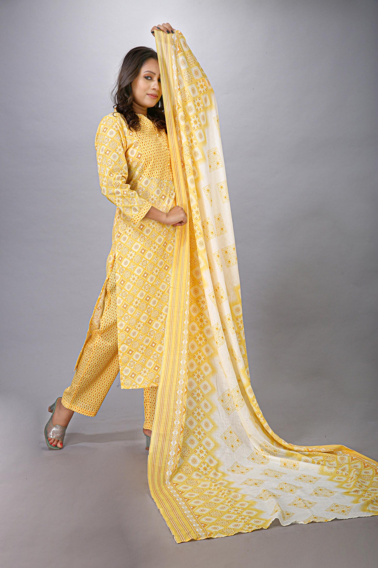 Yellow Top Bottom Dupatta Set