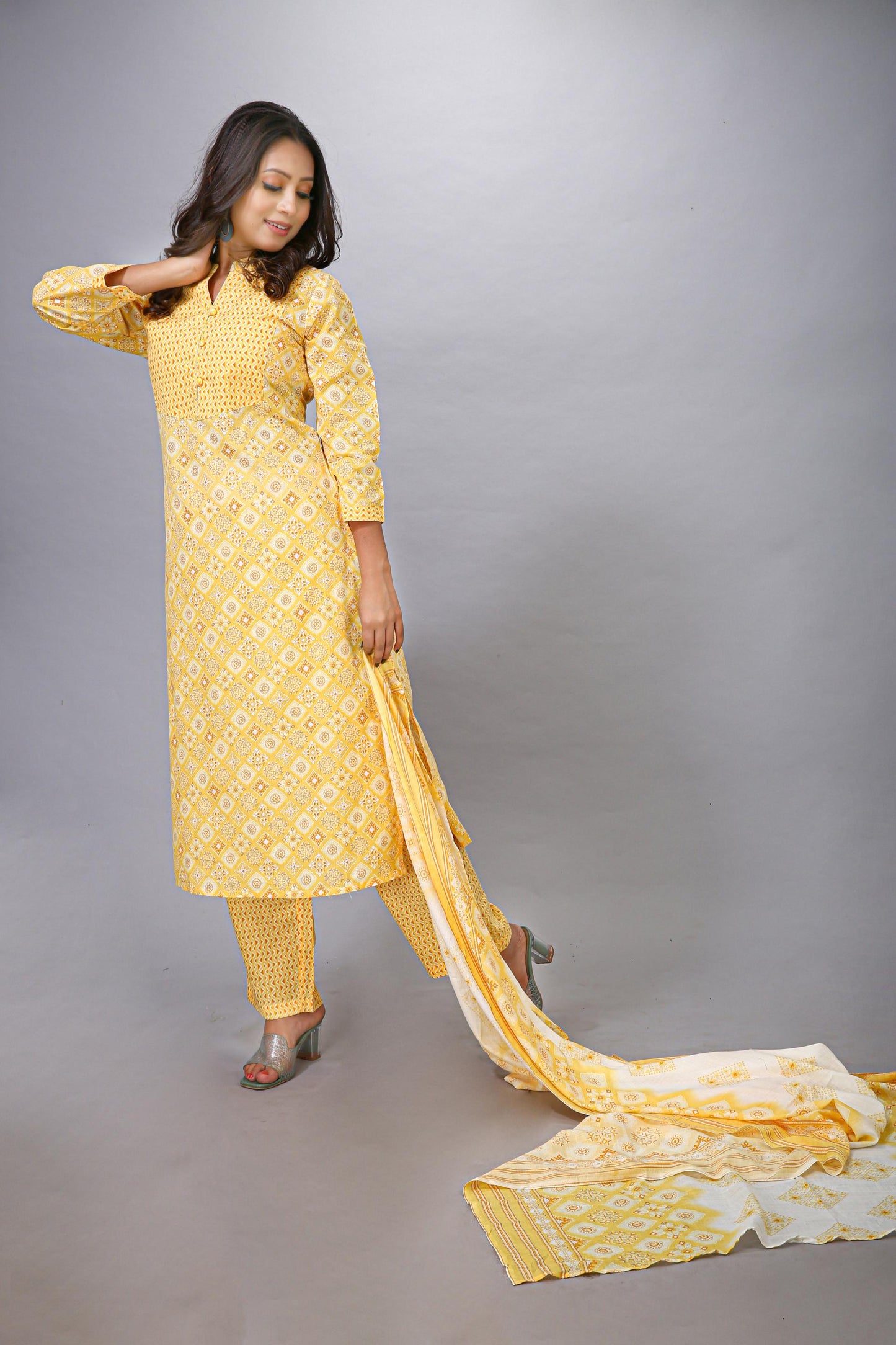 Yellow Top Bottom Dupatta Set