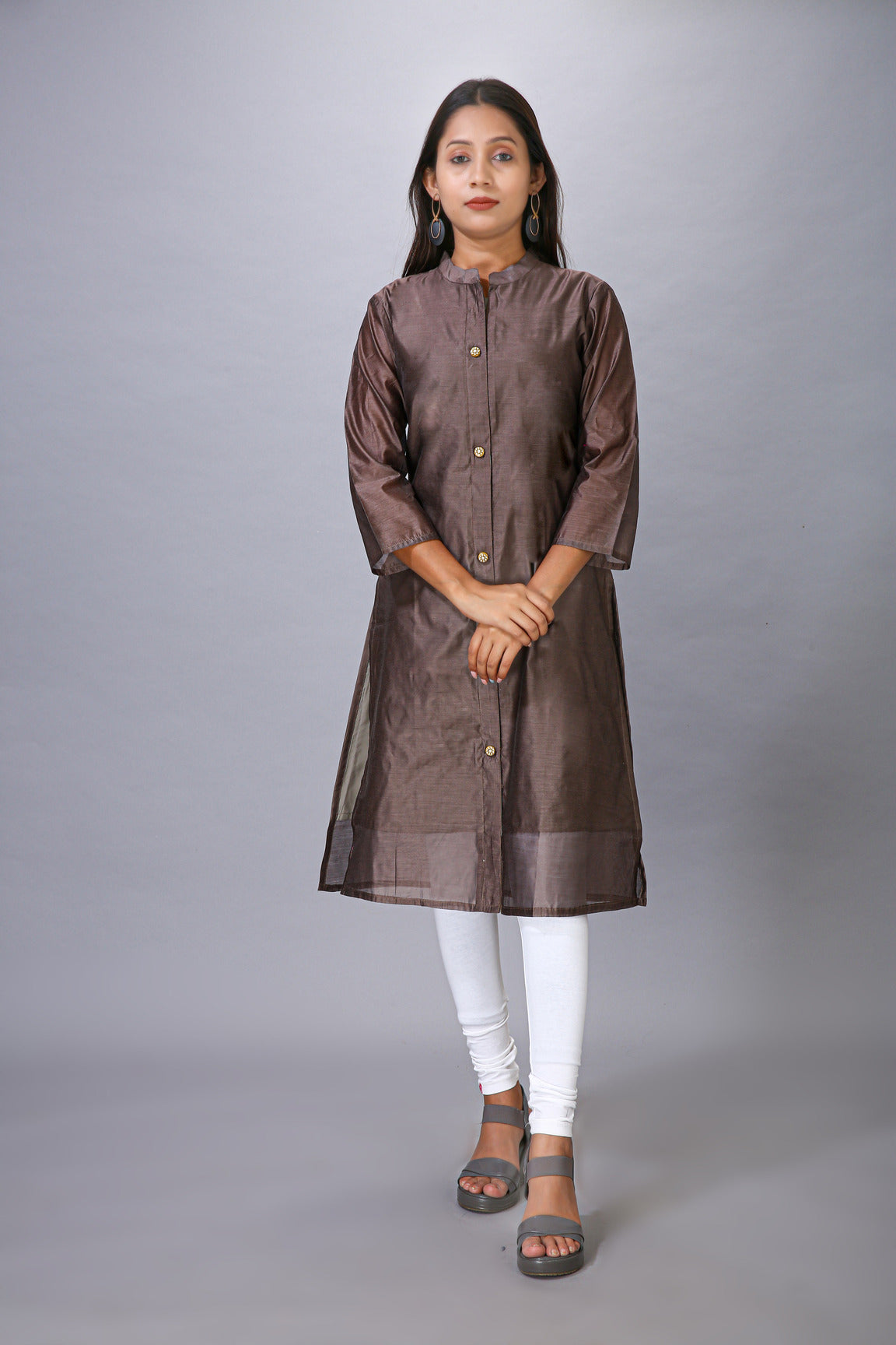 BROWN COLOUR CHANDERI KURTI