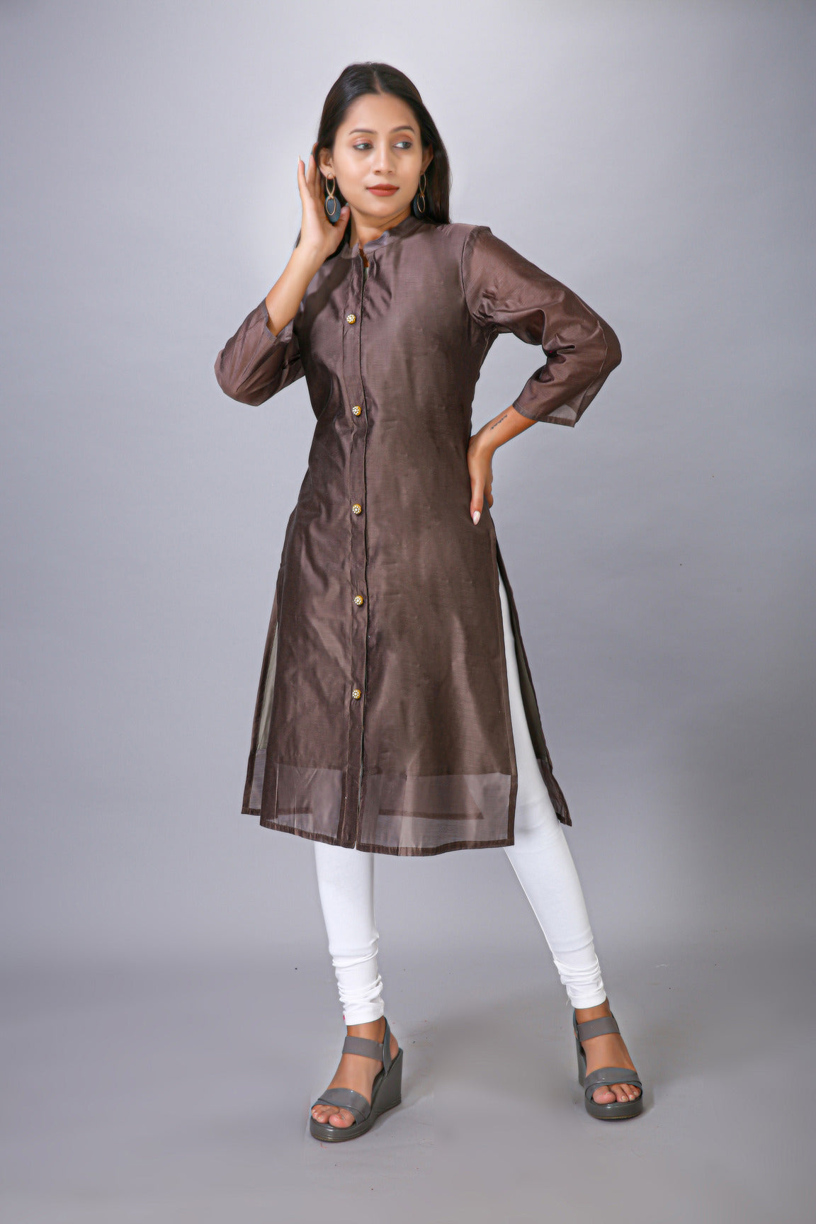 BROWN COLOUR CHANDERI KURTI