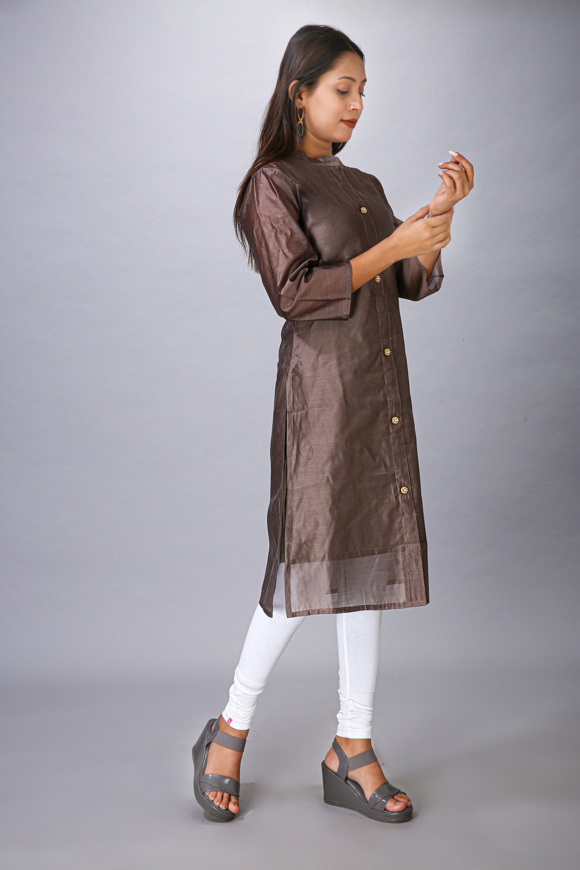 BROWN COLOUR CHANDERI KURTI