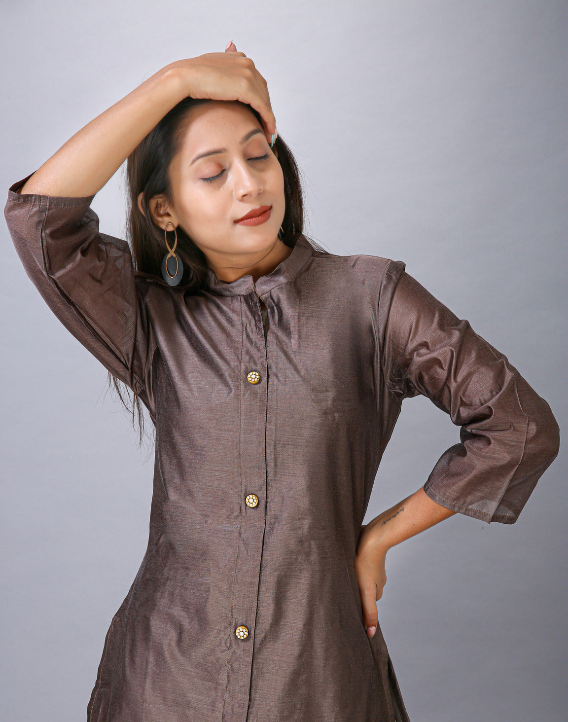 BROWN COLOUR CHANDERI KURTI