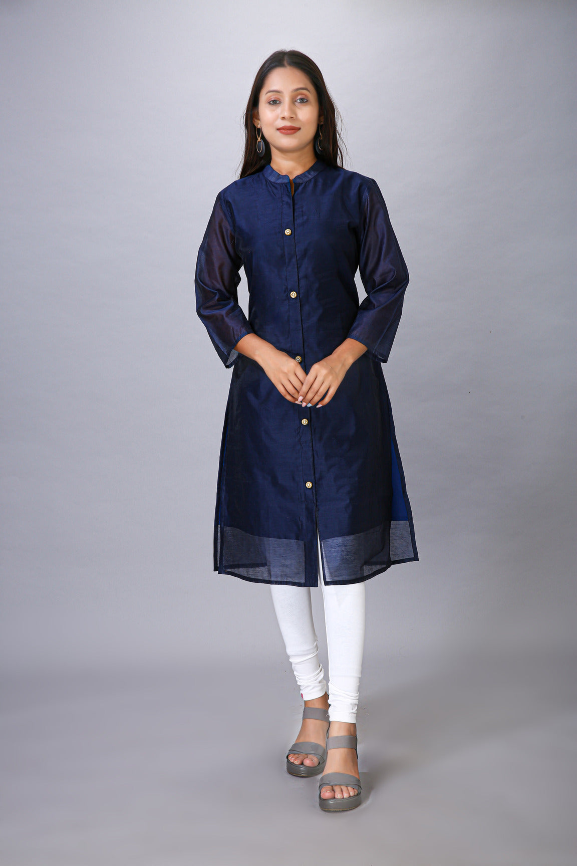 NAVY COLOUR CHANDERI KURTI