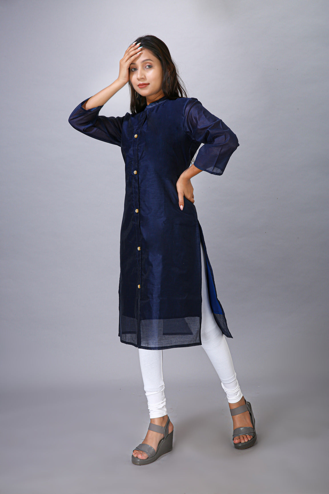 NAVY COLOUR CHANDERI KURTI