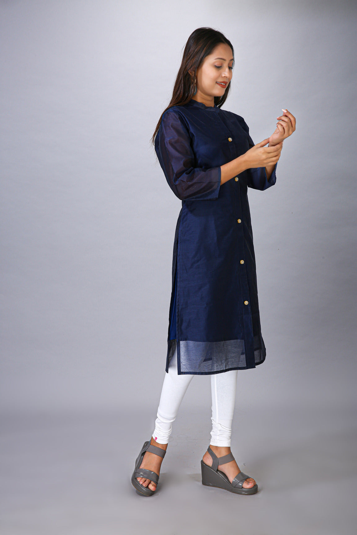 NAVY COLOUR CHANDERI KURTI