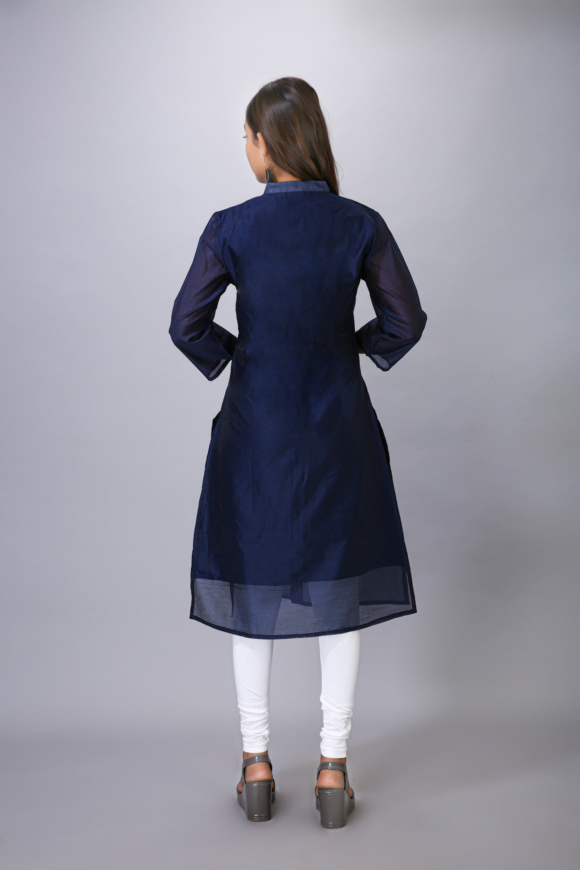 NAVY COLOUR CHANDERI KURTI