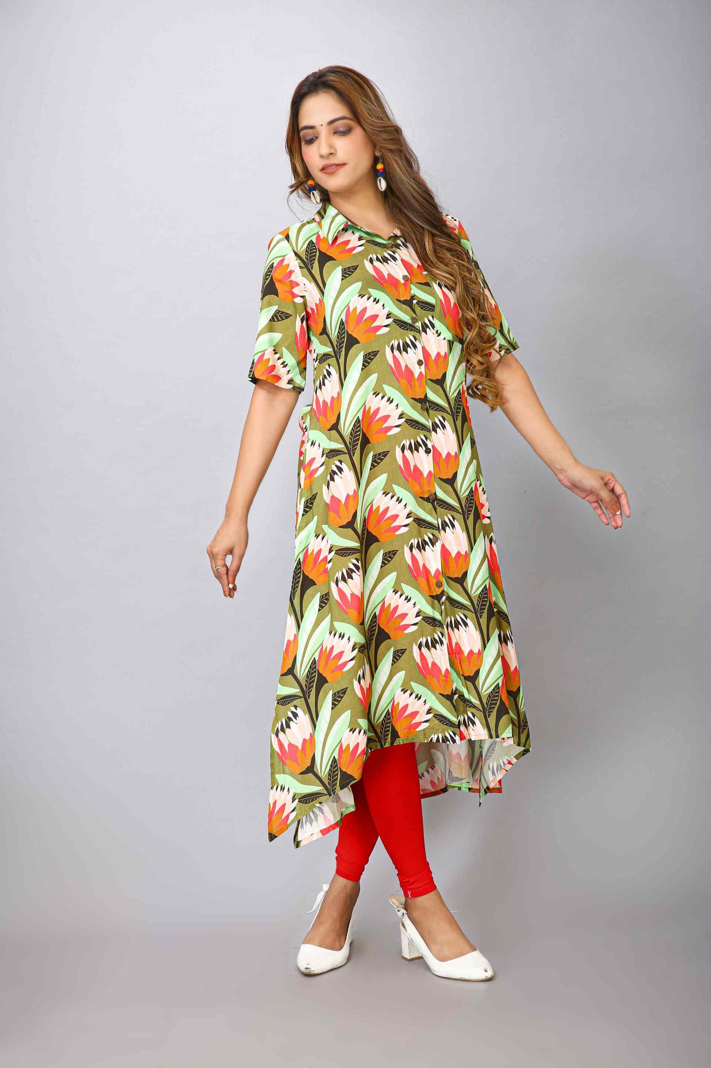 Green Color Printed Kurti