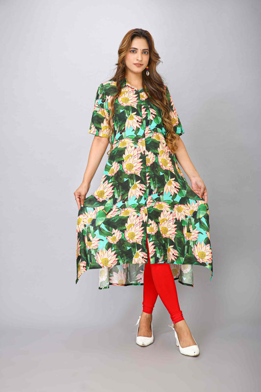 DARK GREEN RAYON KURTI