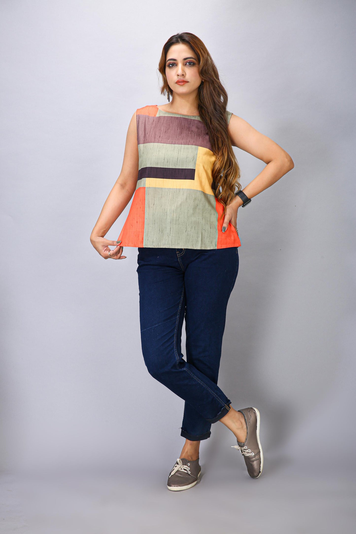 GREEN POLY RAYON TOP