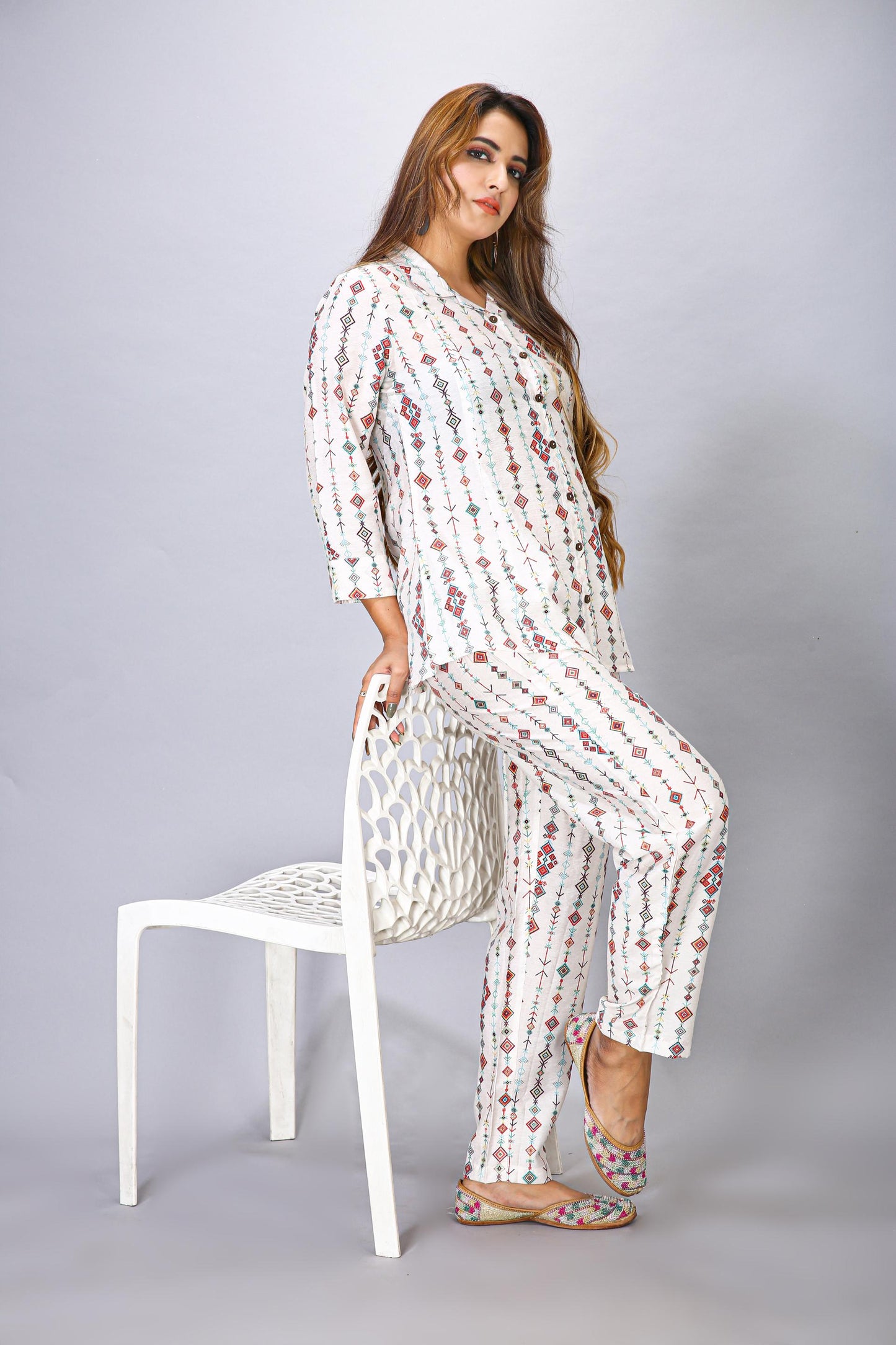 WHITE CHANDERI CO-ORD SET