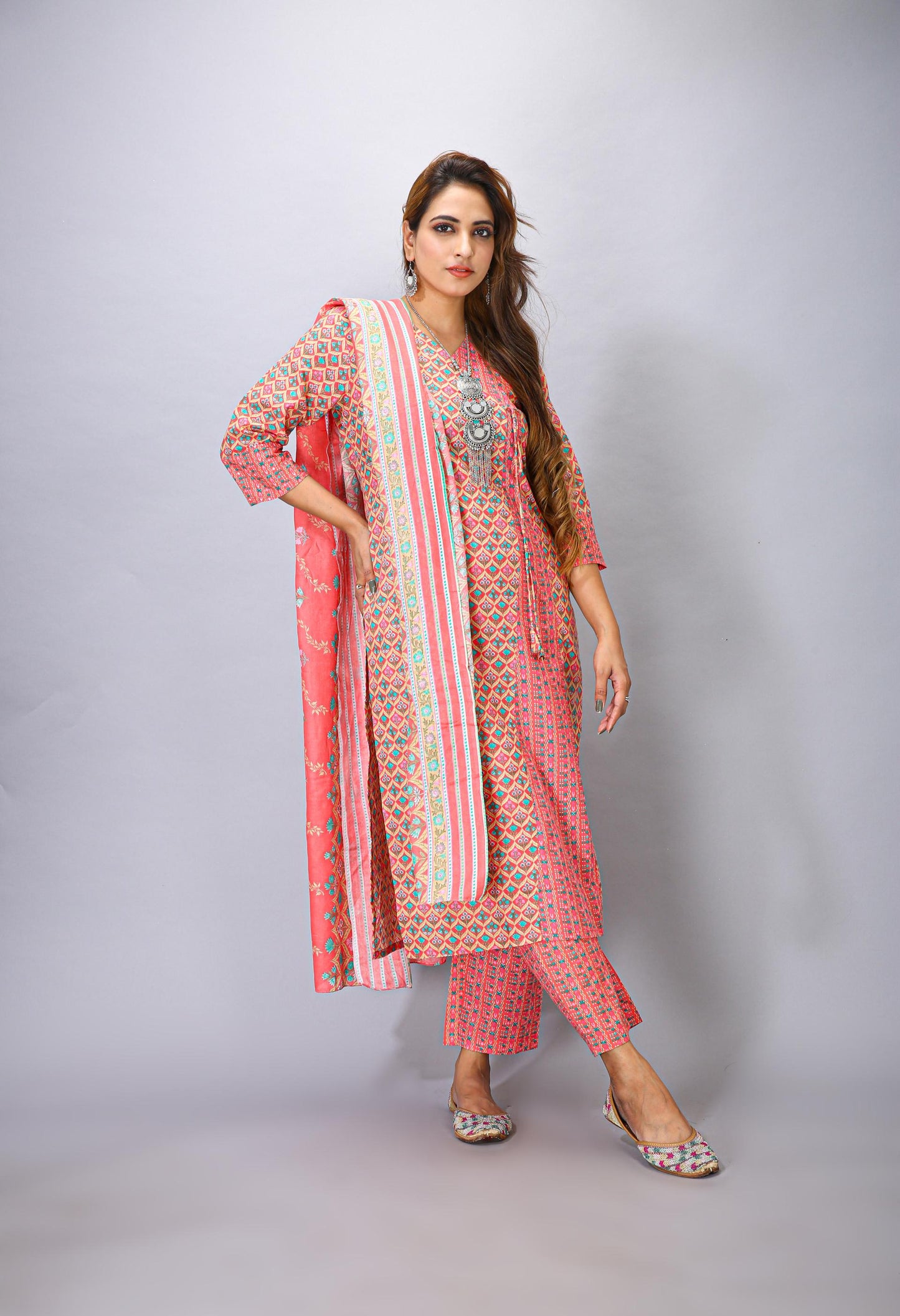 PINK COLOUR TOP BOTTOM DUPPATTA SET