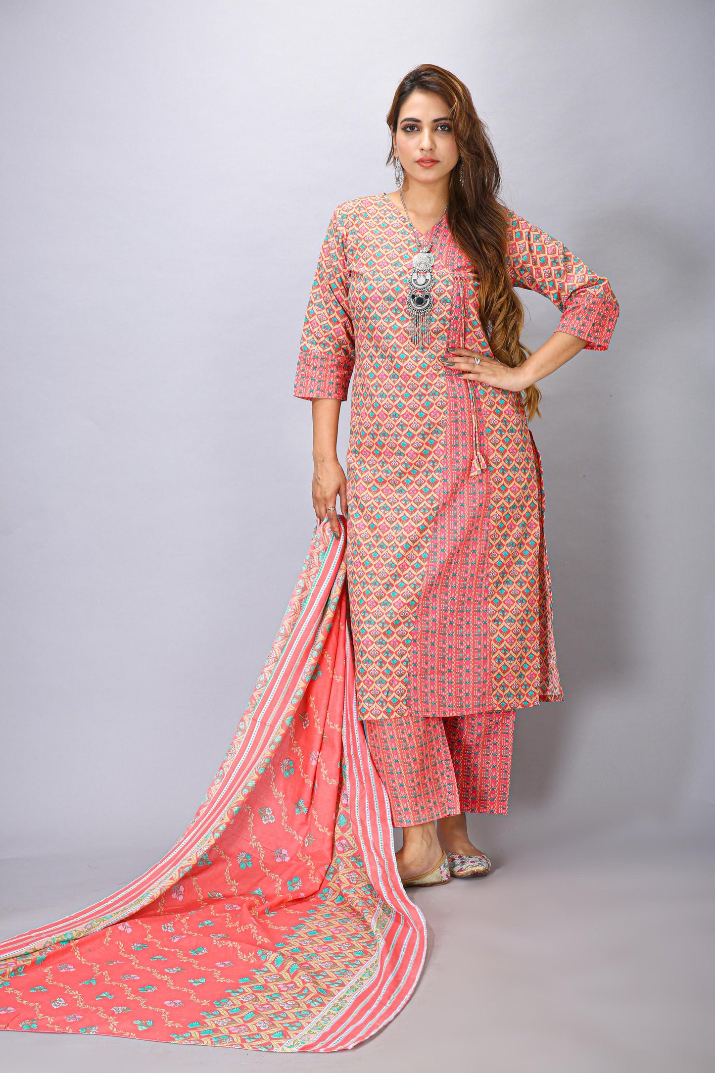 PINK COLOUR TOP BOTTOM DUPPATTA SET