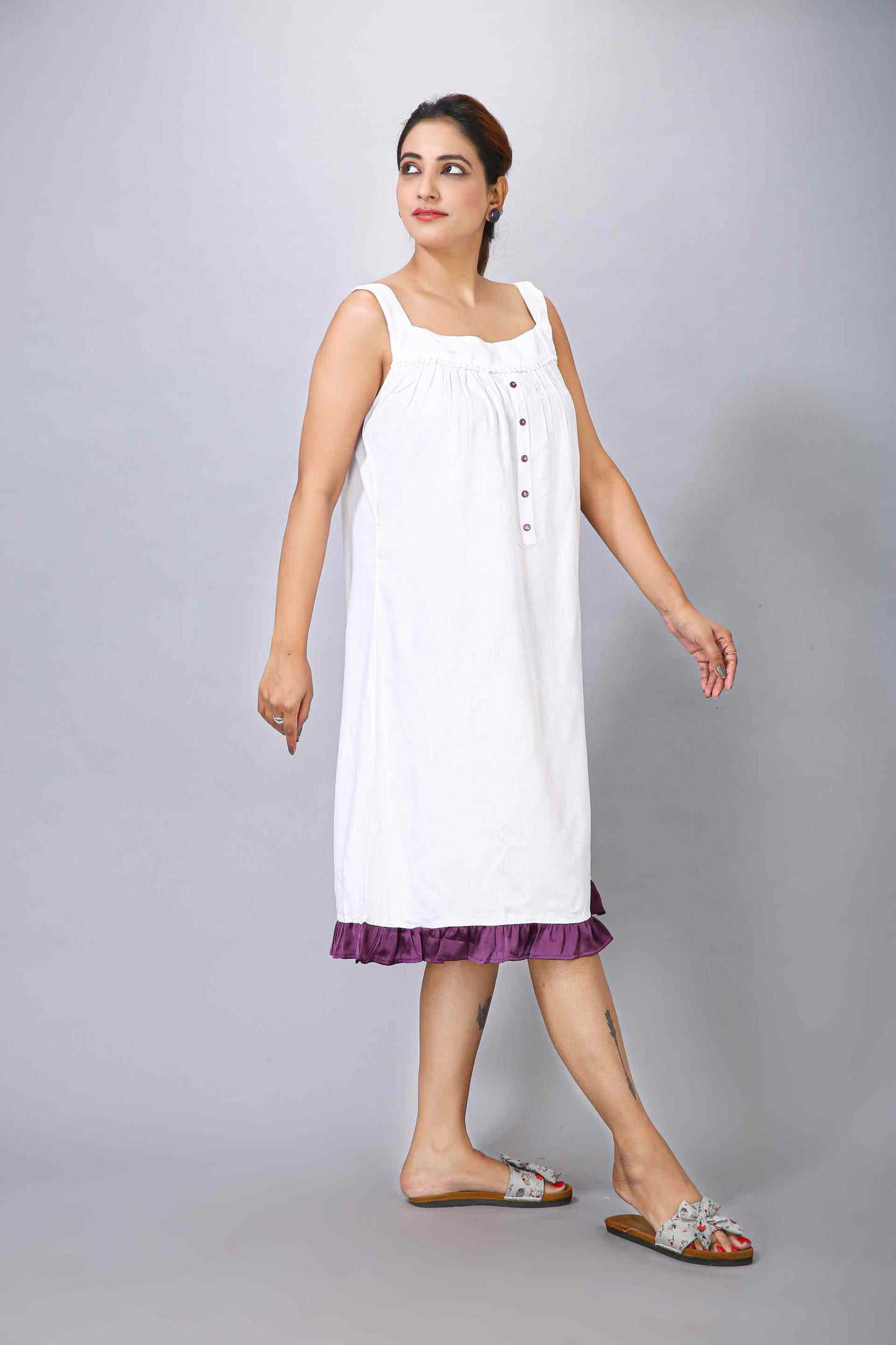 White Color Short Nighty