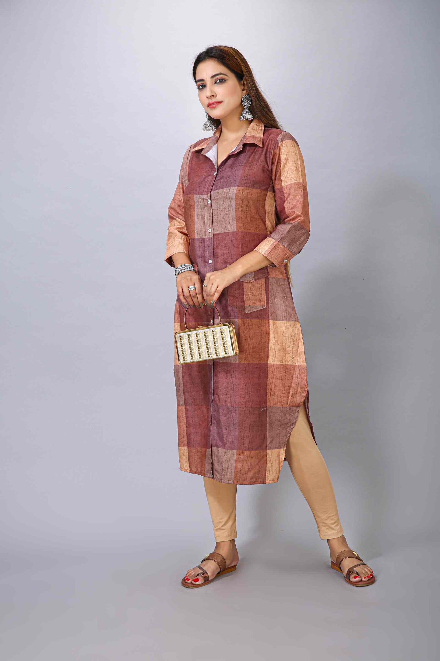 Brown Checks Kurti